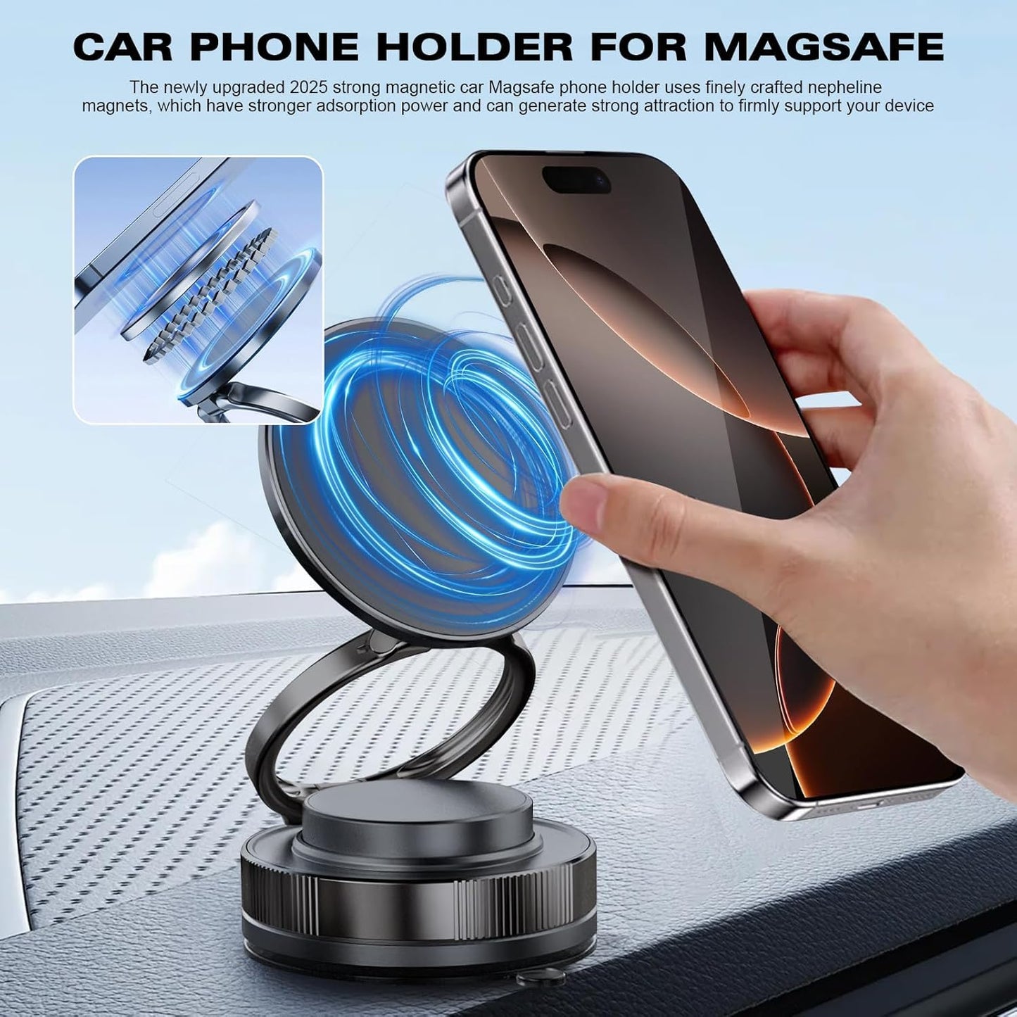 GadgetBite Magnetic Car Mobile Holder for Dashboard Vacuum Suction Phone Holder Mount Hand Free Magnetic Cell Phone Stand with Strong Grip Suction Cup Mount for Car Gym Office Table - Black