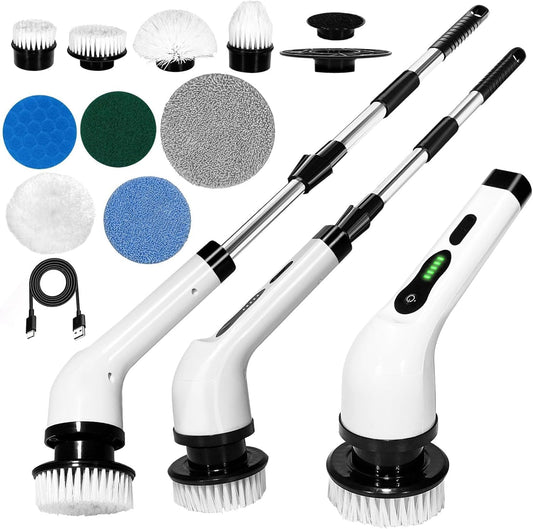 Powerful Electric Spin Scrubber,Cleaning Brush Services Scrubber for Home, 400RPMMins-9 Replaceable Brush Heads-90Mins High Work Time,Size & 2 Speeds Adjustable Multipurpose Spin