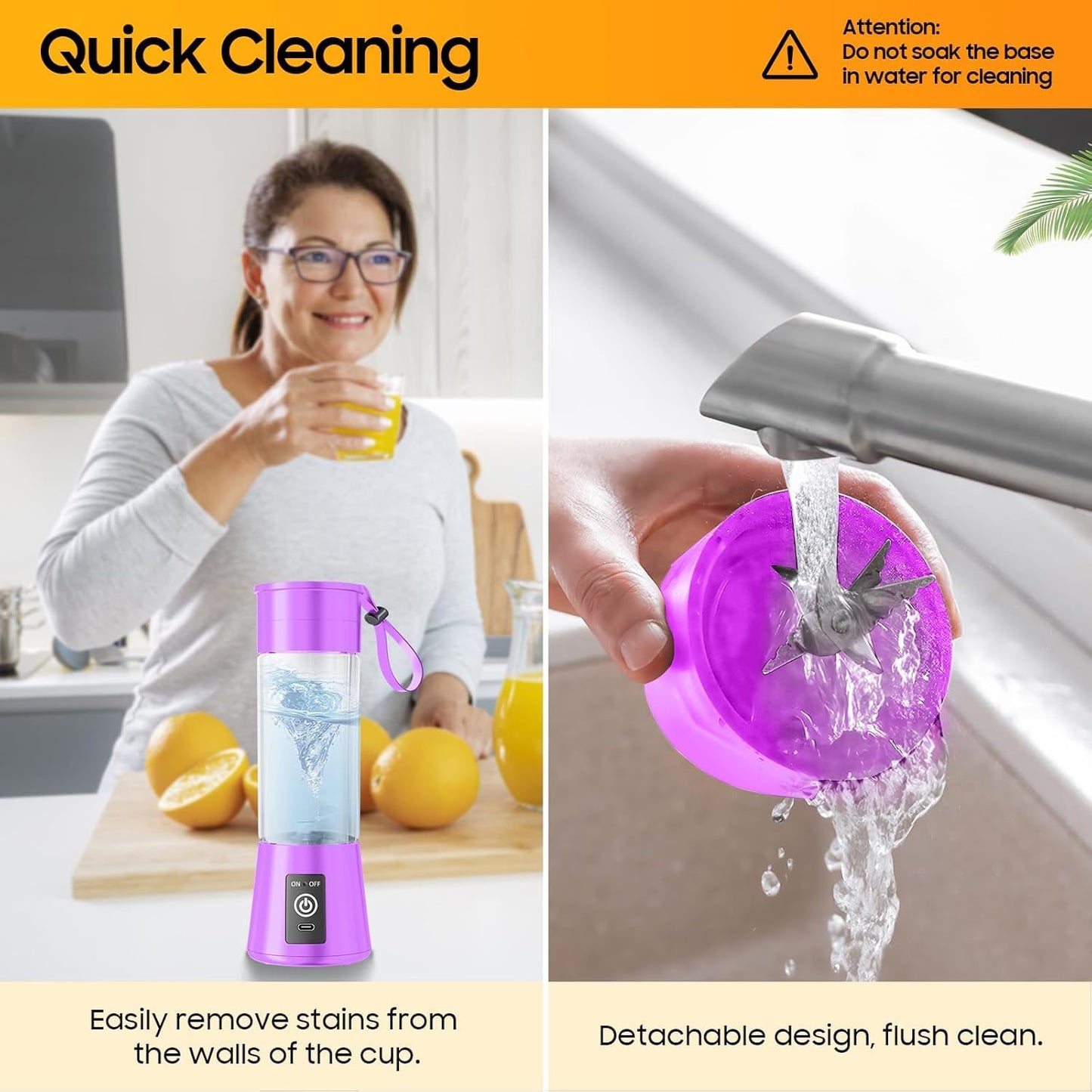 Portable Juicer Blender 6-Blade, USB Rechargeable Smoothie Maker with Built-In Bottle, Personal Fruit Juice Machine & Protein Shake Mixer for Home, Travel & Gym (Multicolor-2)