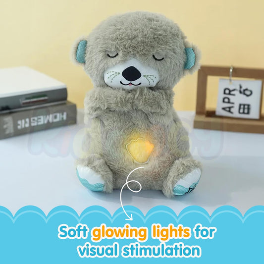 Baby Plush Toy with Music, Lights & Breathing Motion, Interactive Teddy Bear for Sensory Learning, Soft Stuffed Animal Newborn Babies, Musical Toy Kids Valentine (Grey) – 30cm
