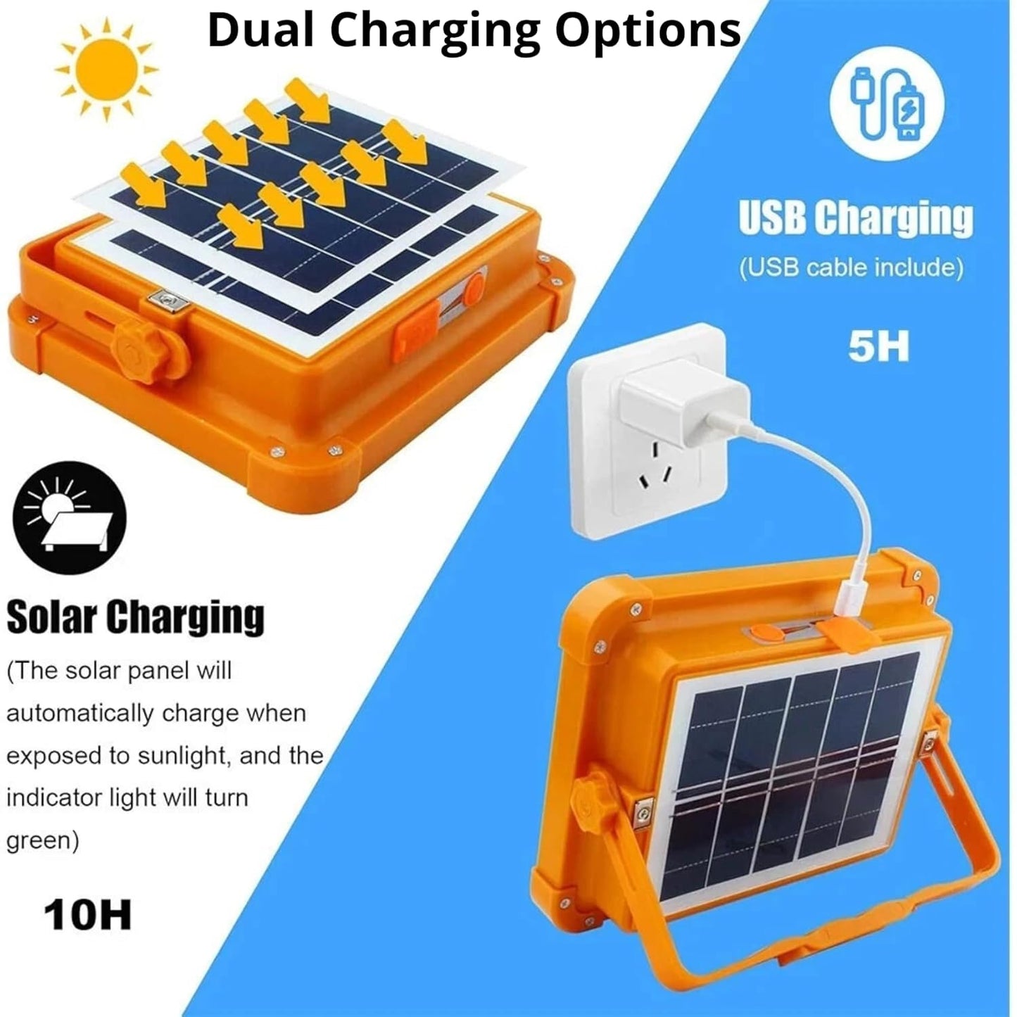 USB & Solar Rechargeable LED Flood Light - 288 LED's Portable & IP66 Waterproof Outdoor Light for Garden, Camping, Garage, and Emergency Use