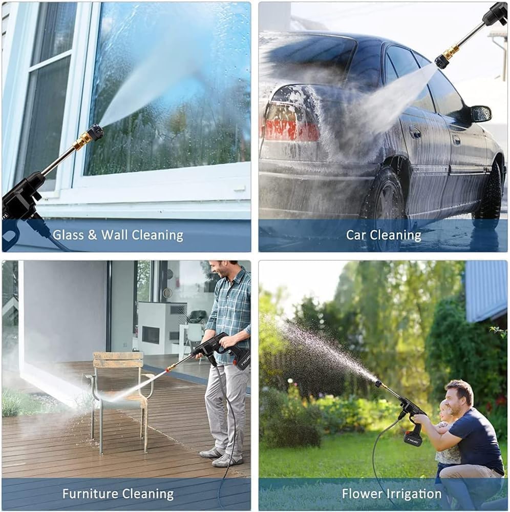 (Double Battery) Wireless High Pressure Car Washer & Car Cleaning 48V Rechargeable Electric Pressure Washer Gun Machine Tool for Top Flexible Pressure Washer Hose (Double Battery Gun)