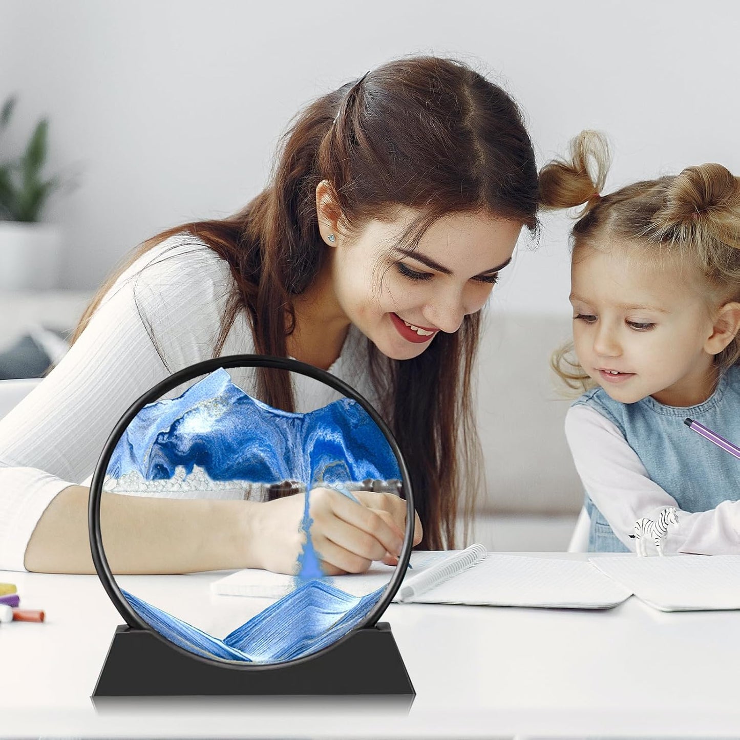 Sand Art Kit – Moving Sand Art Liquid Motion Picture, Round Glass Desktop Decor for Home or Office, Relaxing Sand Art Picture (7 Inch, Multicolour)