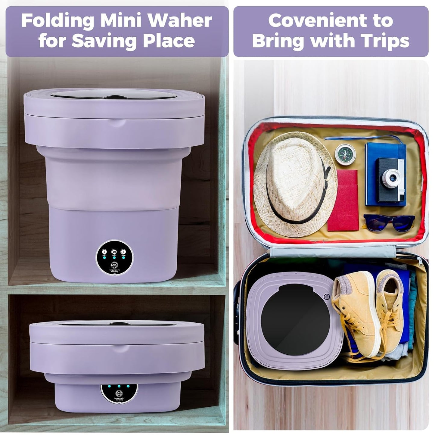 Mini Washing Machine Portable Foldable Automatic Washer for Baby Clothes, Underwear, Travel and Small Laundry Loads with Compact Lightweight Design (A2)