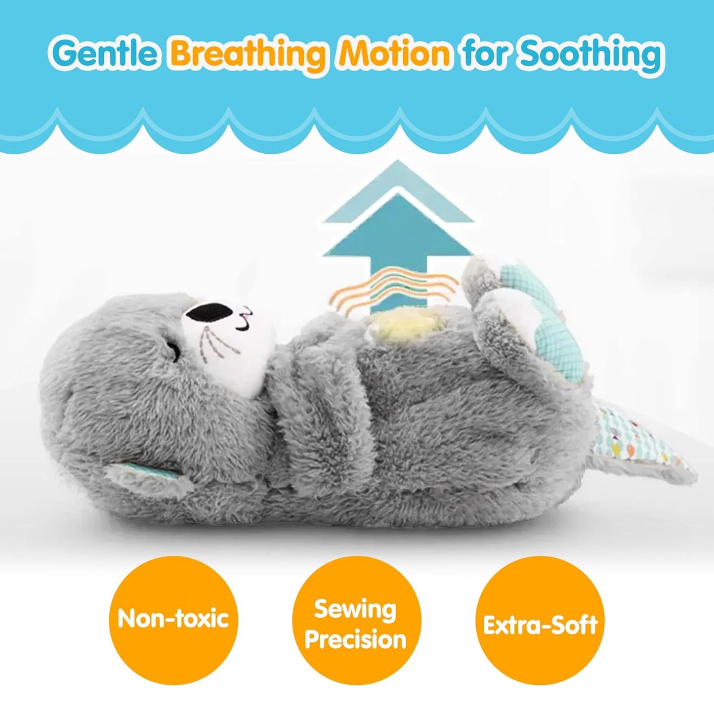 Baby Plush Toy with Music, Lights & Breathing Motion, Interactive Teddy Bear for Sensory Learning, Soft Stuffed Animal Newborn Babies, Musical Toy Kids Valentine (Grey) – 30cm