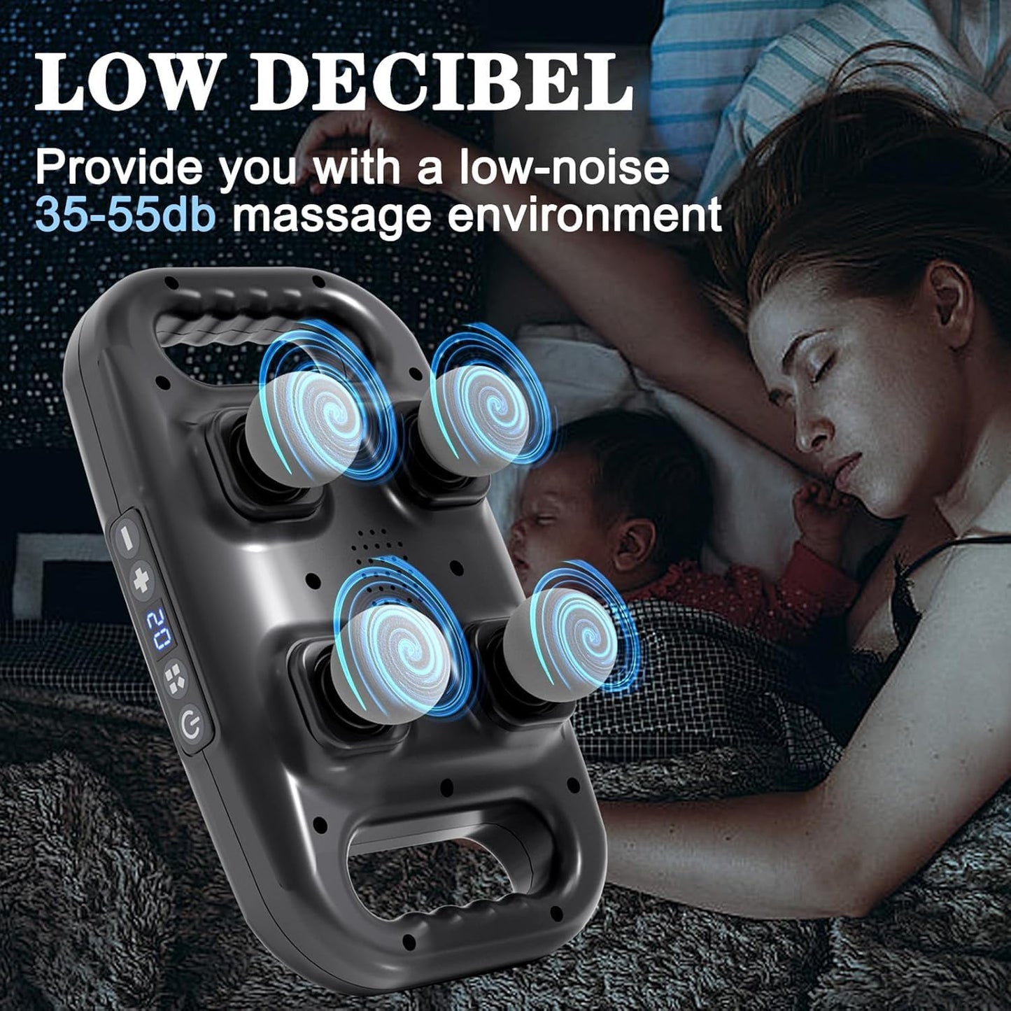 4-Head Massage Gun Deep Tissue, Muscle Massager 20 Intensities & 6 Massage Modes, 4-Head Back Massager for Pain Relief in Back, Leg, Neck, Shoulder and Body