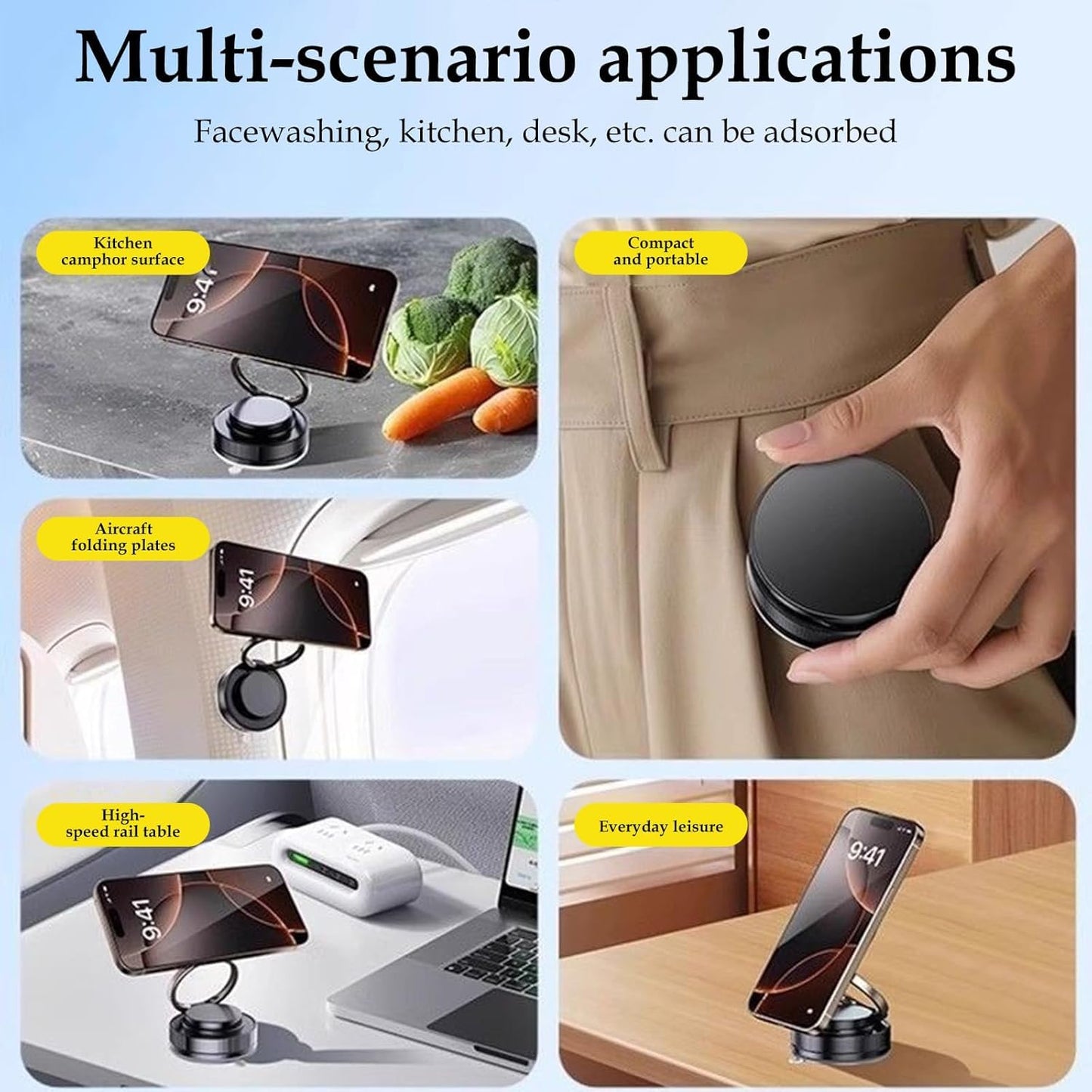 GadgetBite Magnetic Car Mobile Holder for Dashboard Vacuum Suction Phone Holder Mount Hand Free Magnetic Cell Phone Stand with Strong Grip Suction Cup Mount for Car Gym Office Table - Black