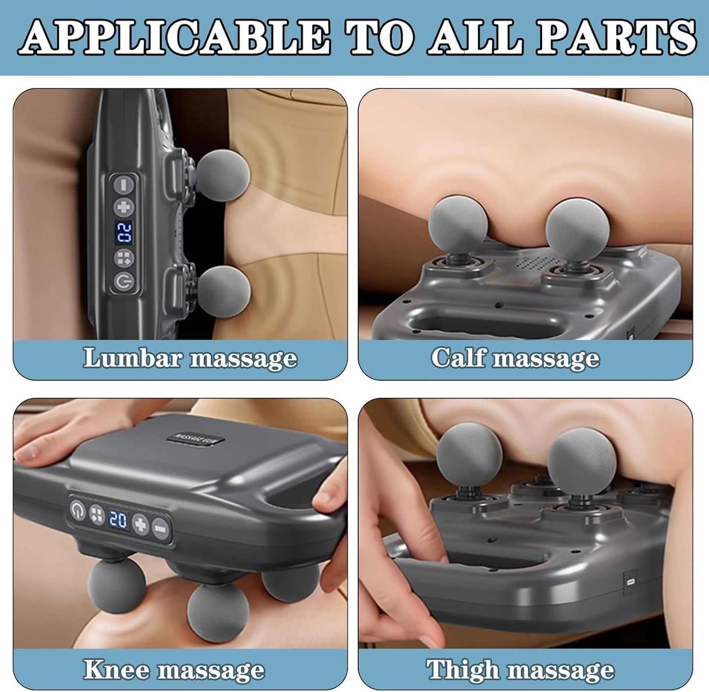 4-Head Massage Gun Deep Tissue, Muscle Massager 20 Intensities & 6 Massage Modes, 4-Head Back Massager for Pain Relief in Back, Leg, Neck, Shoulder and Body