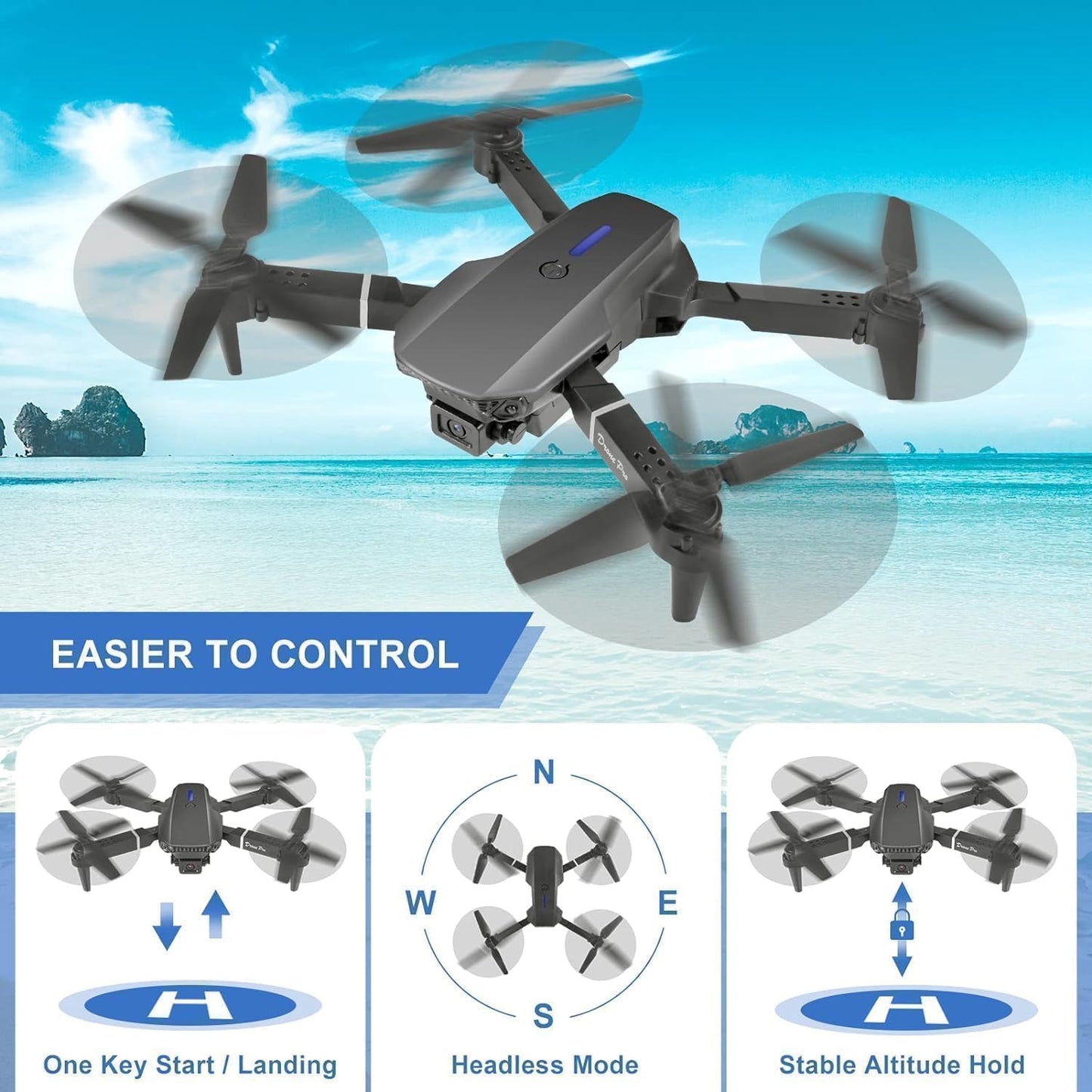 Drone with 4k Camera Foldable 1080P HD Drone with FPV Live Video, Smart Gestures Selfie, Altitude Hold, One Key Take Off/Landing, 3D Full Series Flips, Headless Aerial Photography