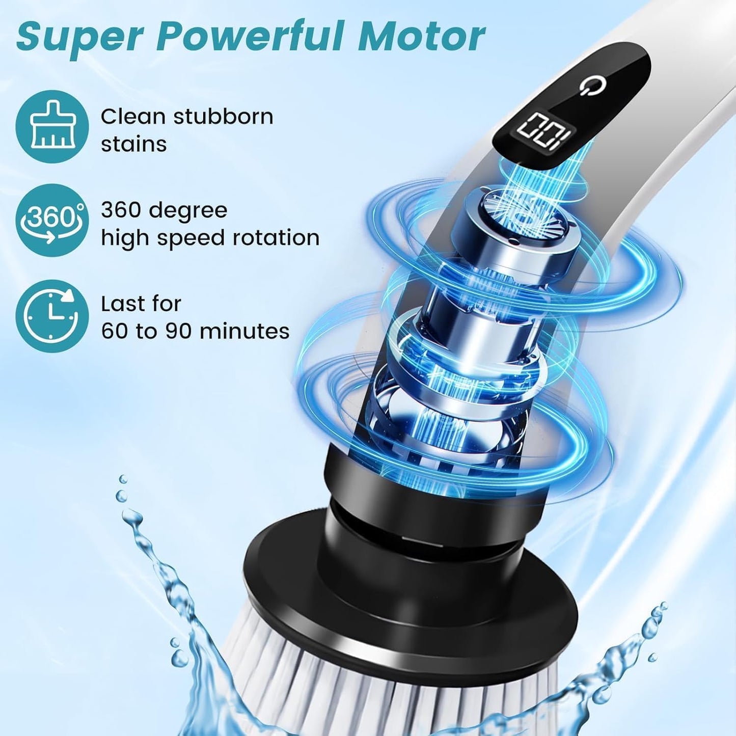 Powerful Electric Spin Scrubber,Cleaning Brush Services Scrubber for Home, 400RPMMins-9 Replaceable Brush Heads-90Mins High Work Time,Size & 2 Speeds Adjustable Multipurpose Spin