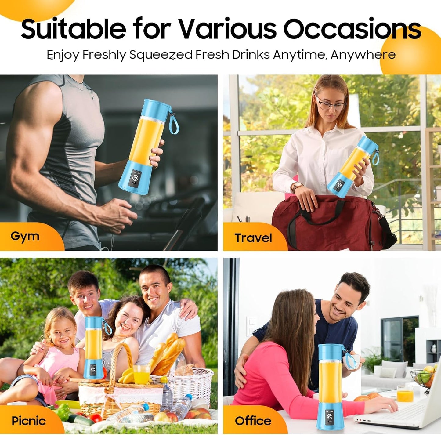 Portable Juicer Blender 6-Blade, USB Rechargeable Smoothie Maker with Built-In Bottle, Personal Fruit Juice Machine & Protein Shake Mixer for Home, Travel & Gym (Multicolor-2)