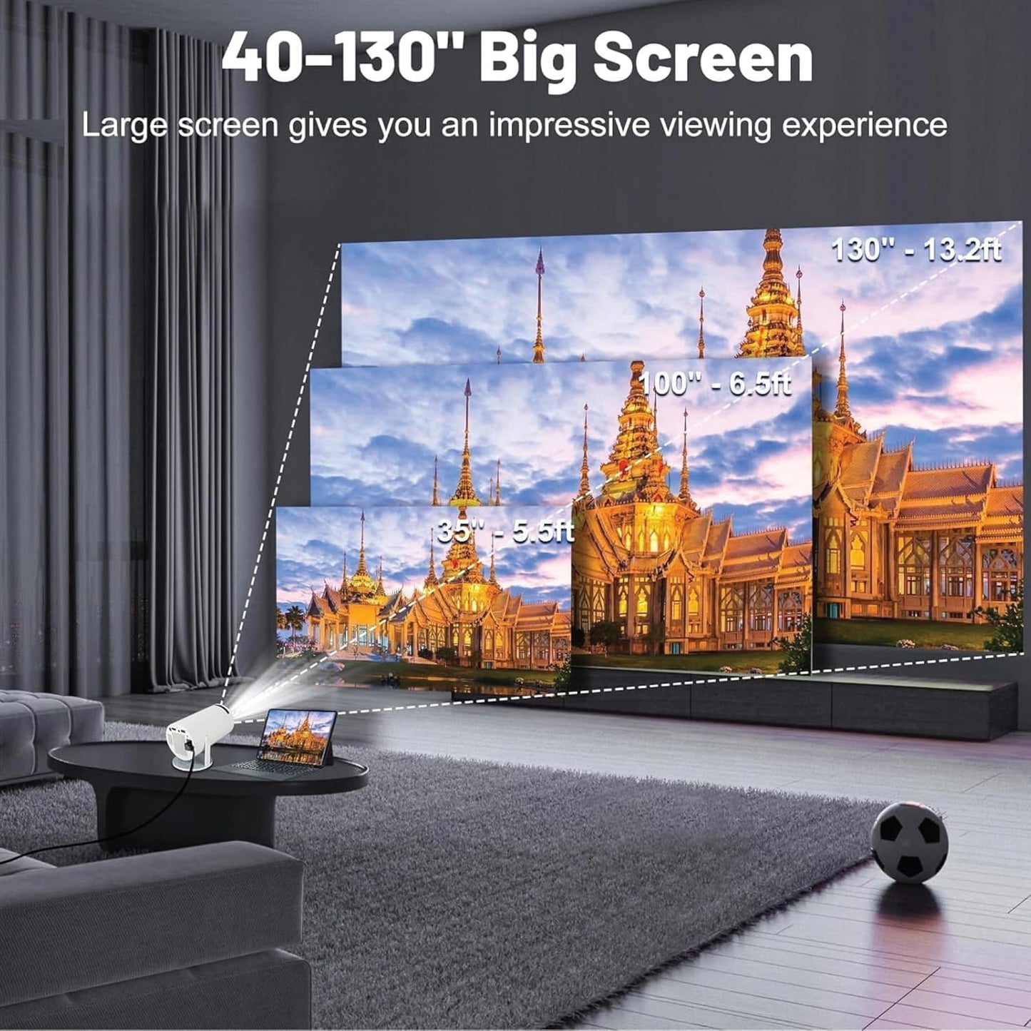 Portable Smart Mini Projector, 4K 1080P Full HD Projector Supports Netflix, Prime and YouTube Etc. WiFi 5G, BT-5.0, Cinema Projector 180° Android 11, Compatible with TV Stick/Windows/iOS/Android