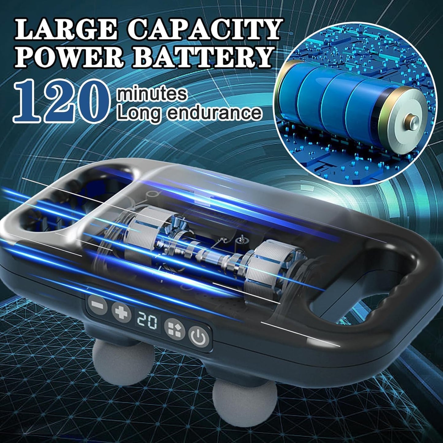 4-Head Massage Gun Deep Tissue, Muscle Massager 20 Intensities & 6 Massage Modes, 4-Head Back Massager for Pain Relief in Back, Leg, Neck, Shoulder and Body