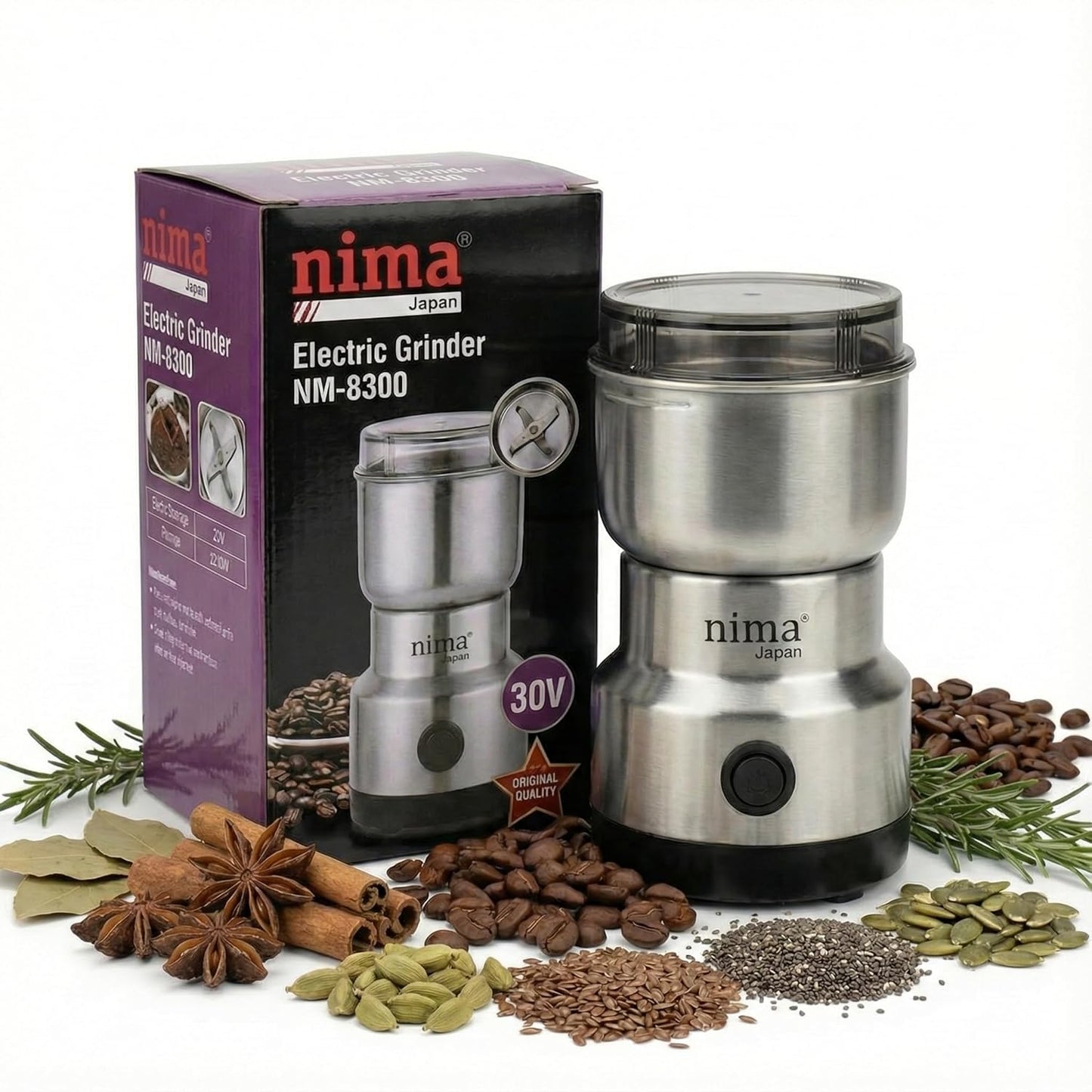 Stainless Steel Mini Electric Grinder and Coffee Maker, Multifunctional Household Grinder for Spices, Coffee Beans, Nuts and Grains, Compact Mixer Grinder with Silver Finish