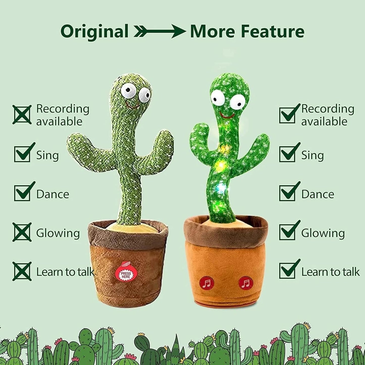 aonetraders Dancing Cactus Toy for Kids Singing Cactus Plant Toy with led Light Talking Recording Repeat Voice Soft Plush Cactus for Babies Toddlers Home Decor Gift