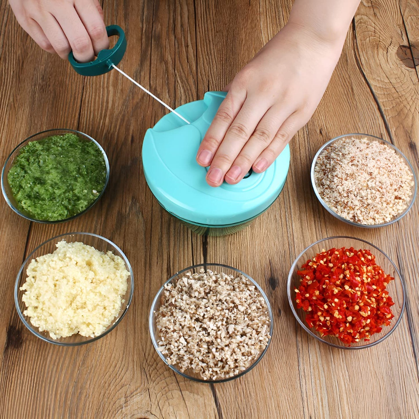 Easy-Pull Mini Chopper with Triple-Blade System 2 in 1 500ml for Efficient Chopping of Onions, Garlic, Vegetables & Fruits