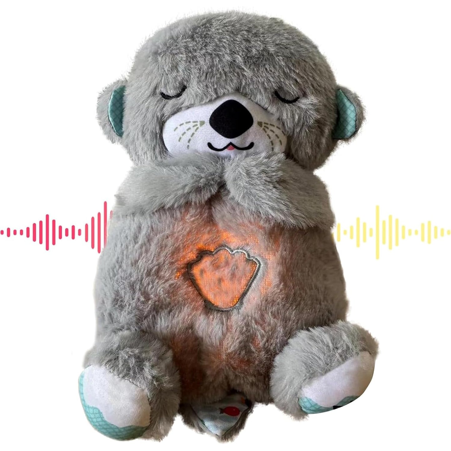 Baby Plush Toy with Music, Lights & Breathing Motion, Interactive Teddy Bear for Sensory Learning, Soft Stuffed Animal Newborn Babies, Musical Toy Kids Valentine (Grey) – 30cm