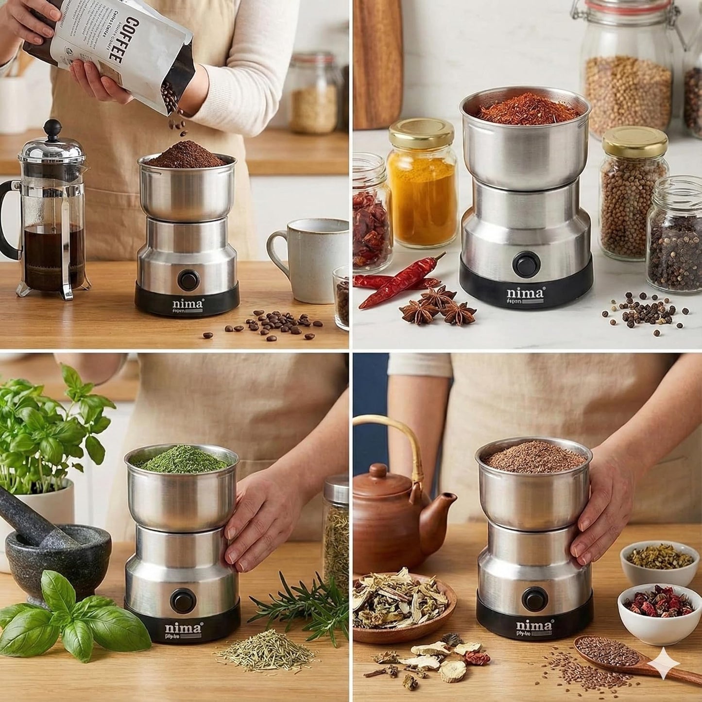 Stainless Steel Mini Electric Grinder and Coffee Maker, Multifunctional Household Grinder for Spices, Coffee Beans, Nuts and Grains, Compact Mixer Grinder with Silver Finish