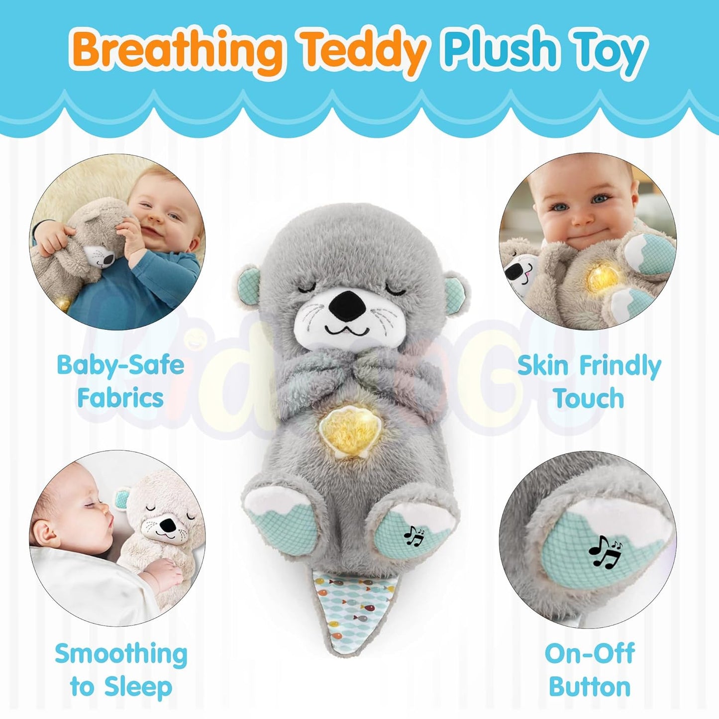 Baby Plush Toy with Music, Lights & Breathing Motion, Interactive Teddy Bear for Sensory Learning, Soft Stuffed Animal Newborn Babies, Musical Toy Kids Valentine (Grey) – 30cm