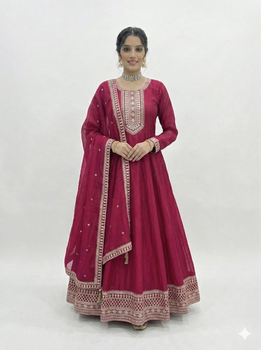 ANARKALI FABRIC: HEAVY PURE VICHITRA SILK FABRIC WITH FULL KALI PATTERN ANARKALI