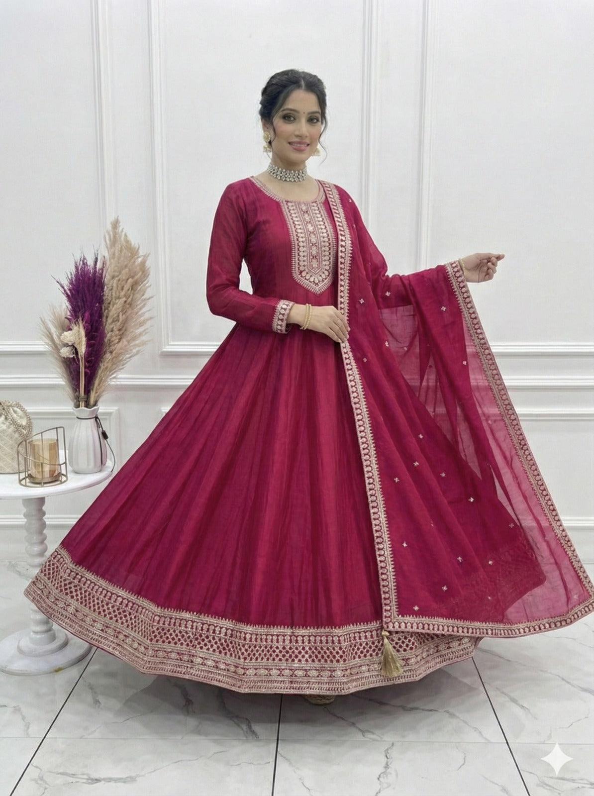ANARKALI FABRIC: HEAVY PURE VICHITRA SILK FABRIC WITH FULL KALI PATTERN ANARKALI