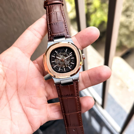 PATEK AUTO ROSE SILVER BROWN