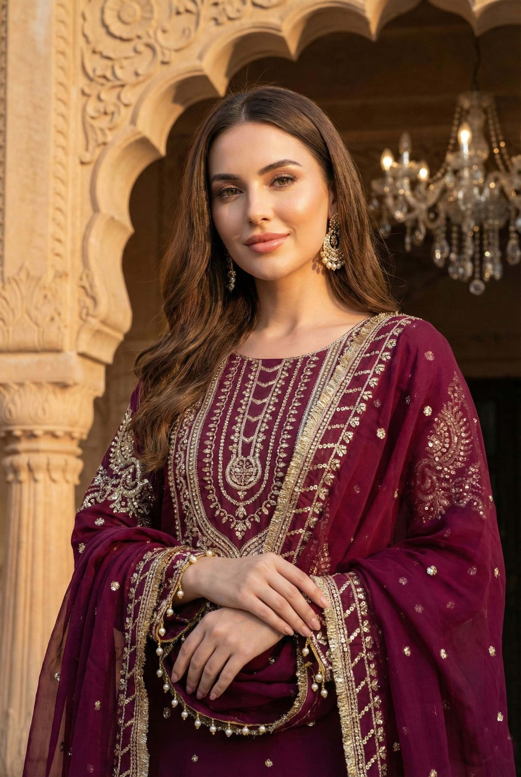 heavy GEORGETTE + Beautiful all over sequence Embroidery work  (L , XL, XXL)