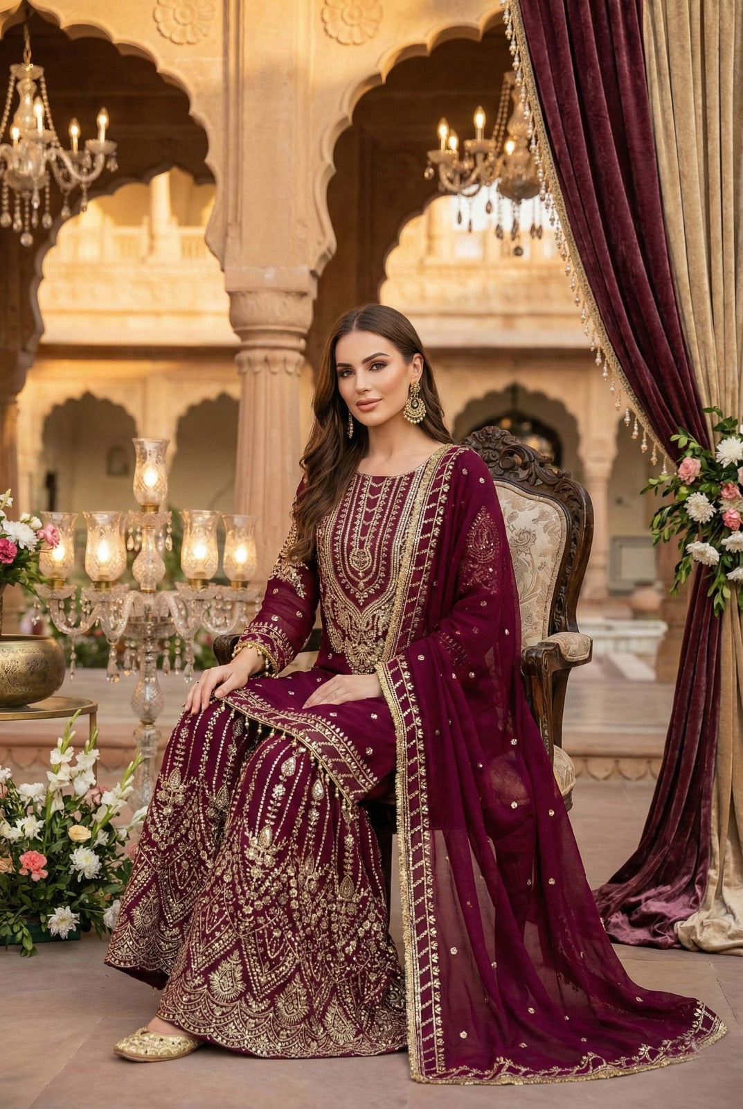heavy GEORGETTE + Beautiful all over sequence Embroidery work  (L , XL, XXL)