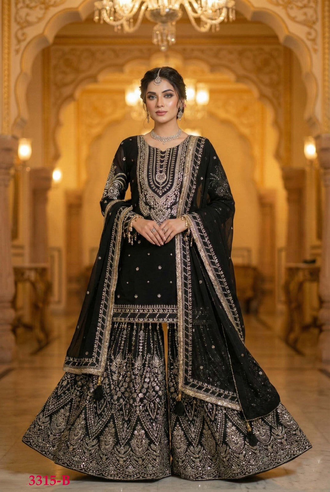 heavy GEORGETTE + Beautiful all over sequence Embroidery work  (L , XL, XXL)