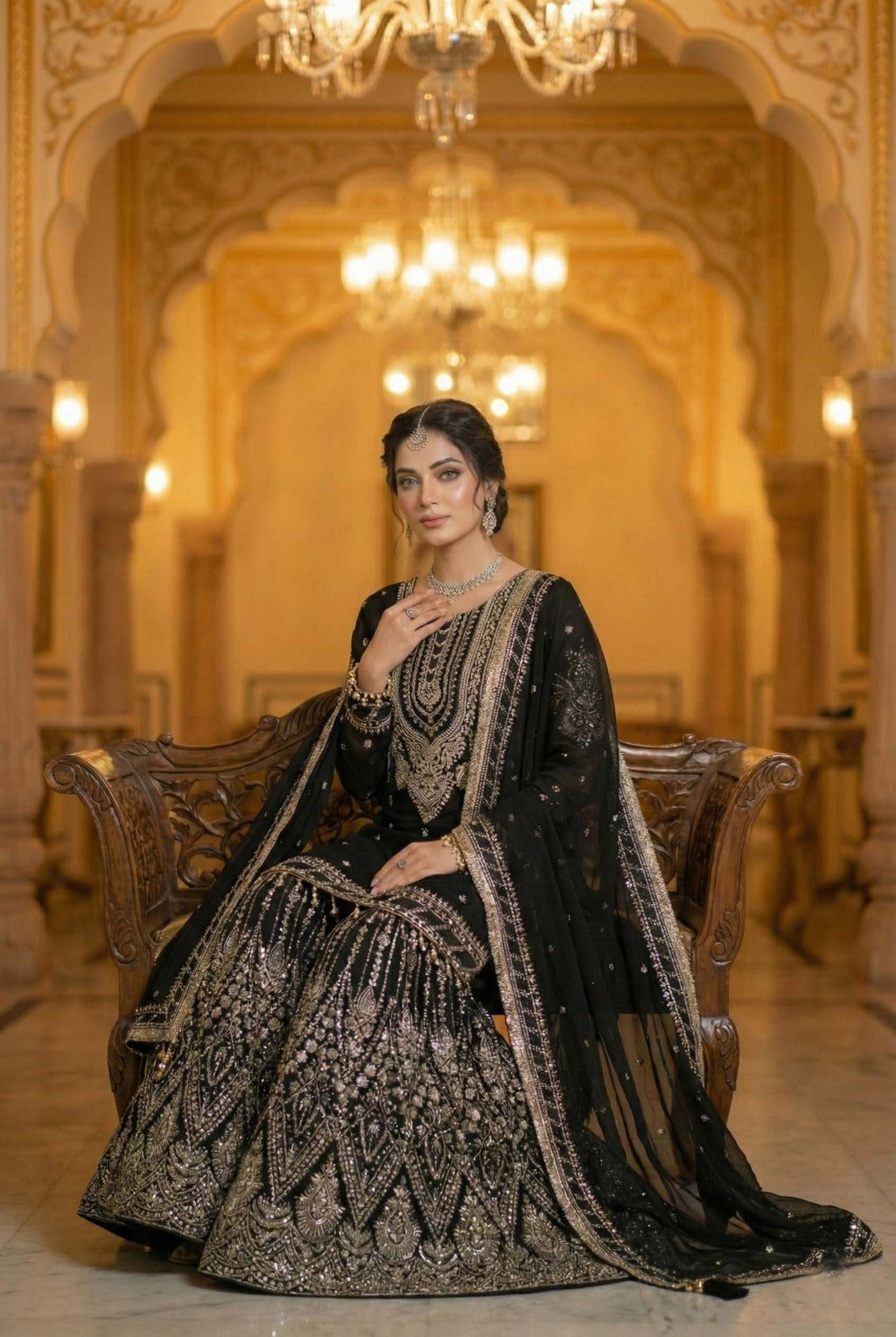 heavy GEORGETTE + Beautiful all over sequence Embroidery work  (L , XL, XXL)
