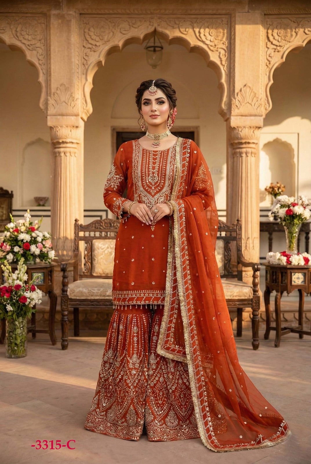 heavy GEORGETTE + Beautiful all over sequence Embroidery work  (L , XL, XXL)