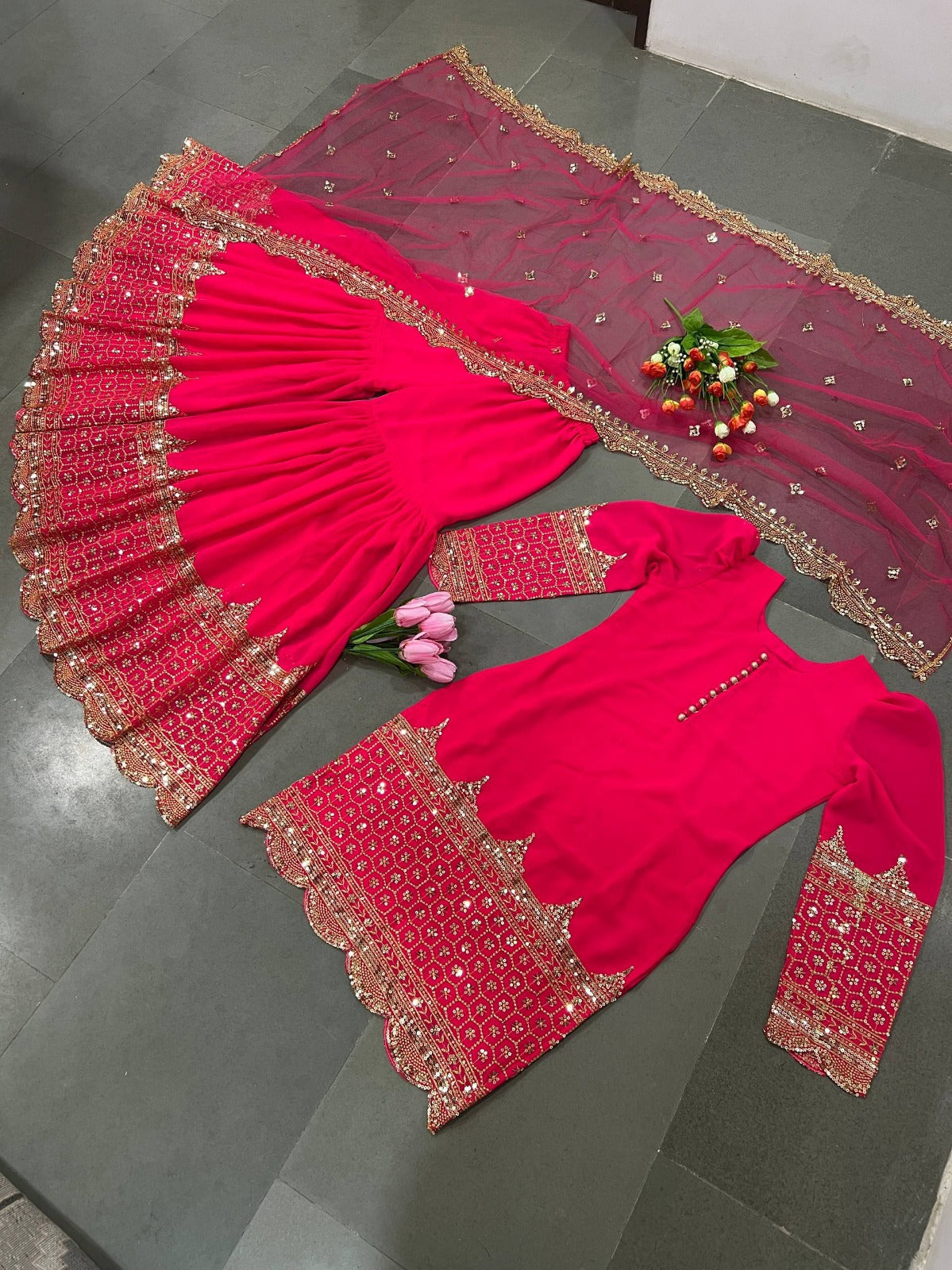 HEAVY PURE VICHITRA SILK FABRIC WITH FULL KALI PATTERN ANARKALI