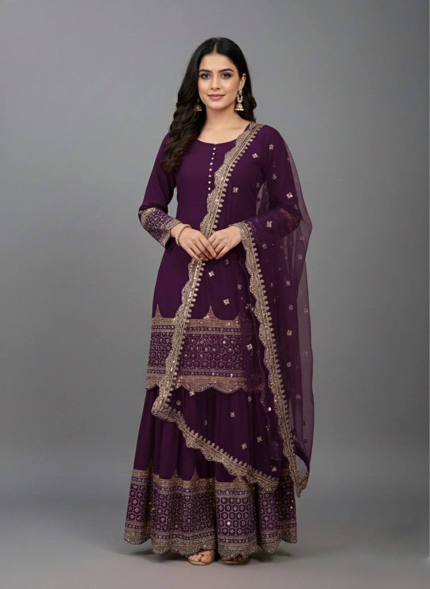 HEAVY PURE VICHITRA SILK FABRIC WITH FULL KALI PATTERN ANARKALI