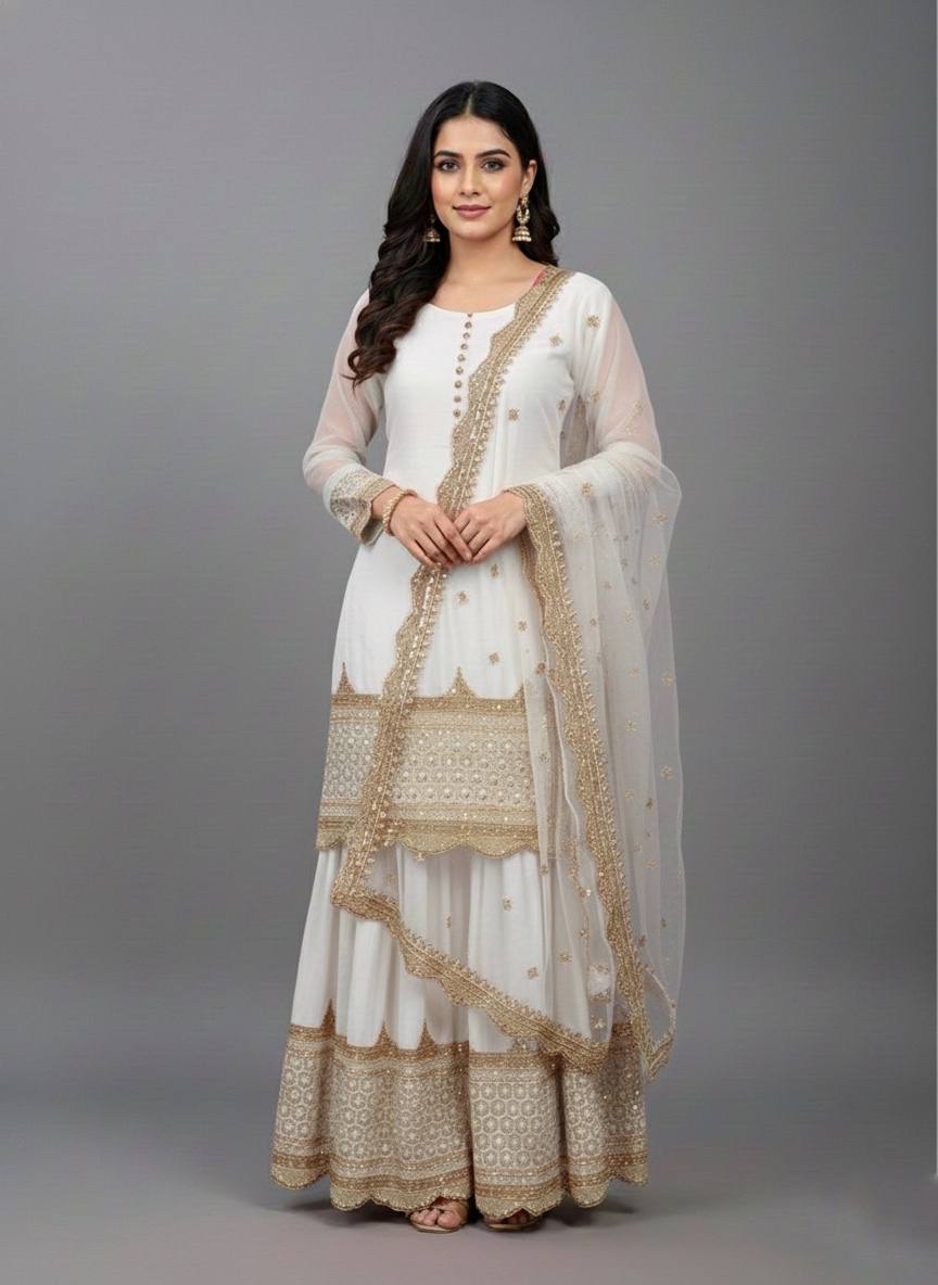 HEAVY PURE VICHITRA SILK FABRIC WITH FULL KALI PATTERN ANARKALI