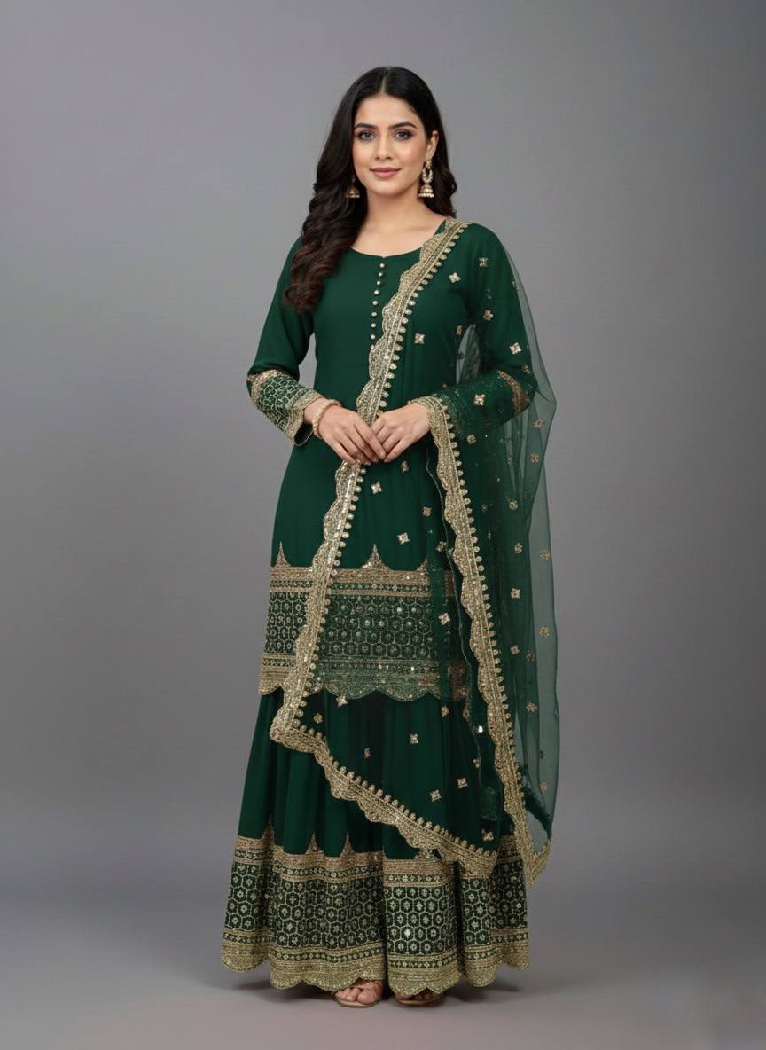 HEAVY PURE VICHITRA SILK FABRIC WITH FULL KALI PATTERN ANARKALI