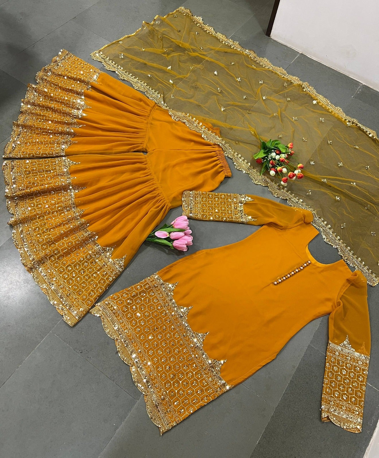 HEAVY PURE VICHITRA SILK FABRIC WITH FULL KALI PATTERN ANARKALI
