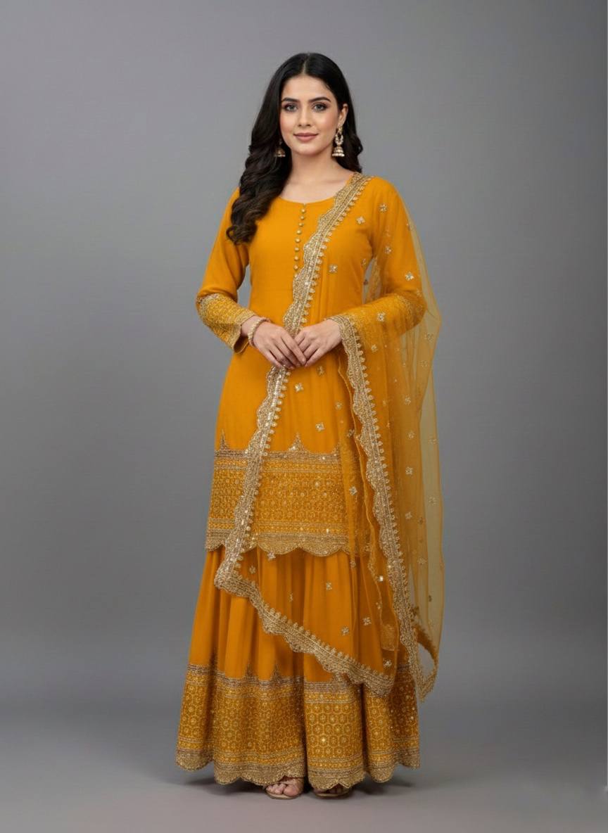 HEAVY PURE VICHITRA SILK FABRIC WITH FULL KALI PATTERN ANARKALI