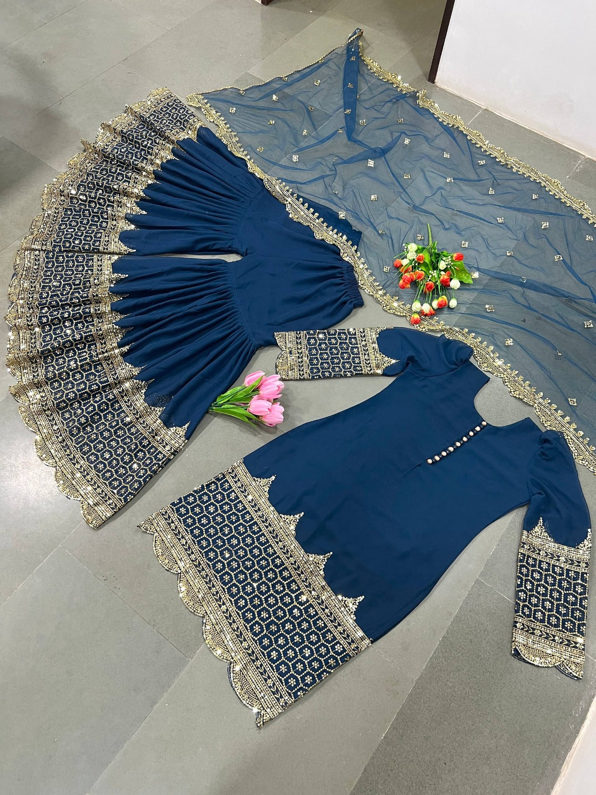 HEAVY PURE VICHITRA SILK FABRIC WITH FULL KALI PATTERN ANARKALI