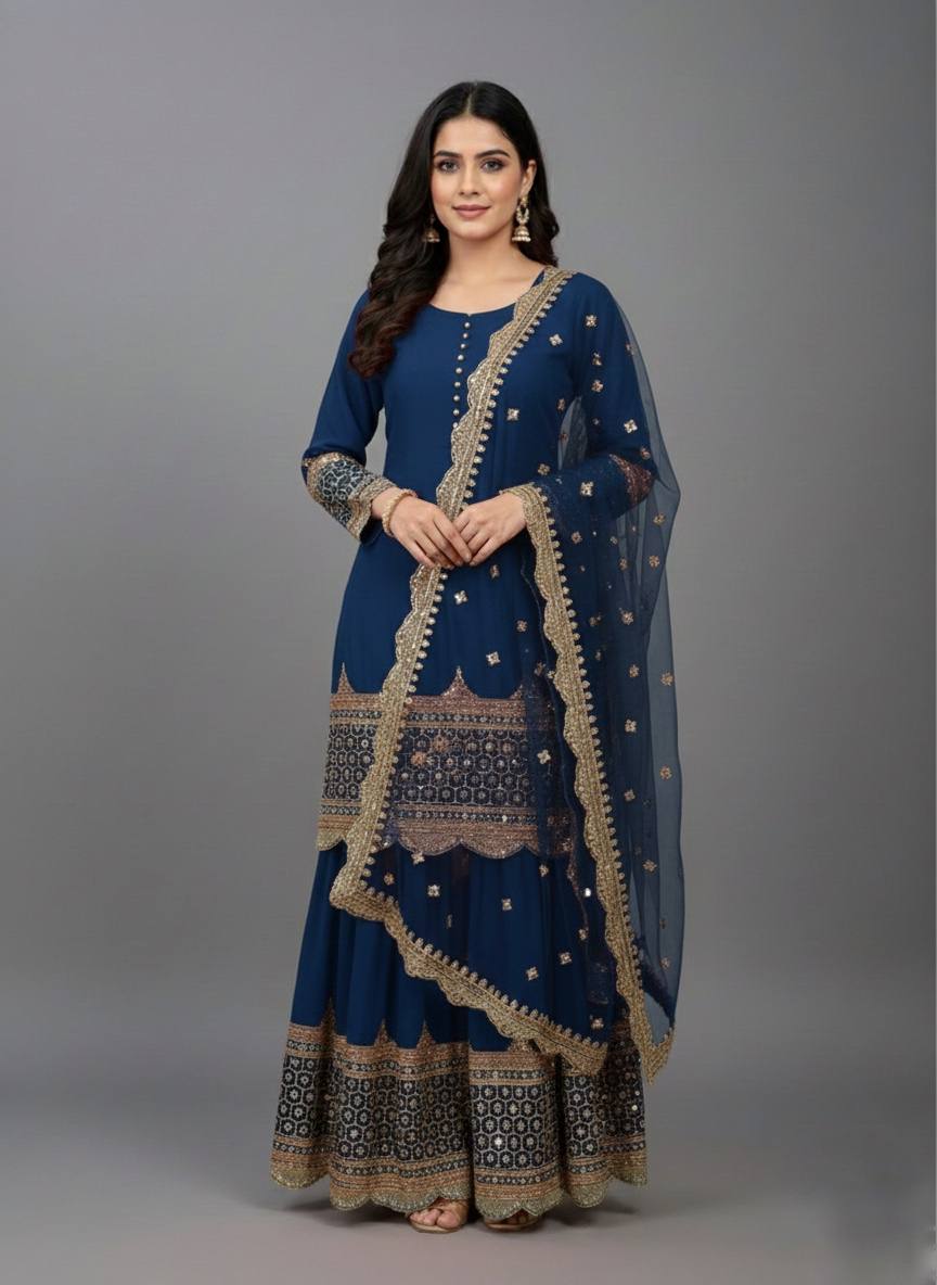 HEAVY PURE VICHITRA SILK FABRIC WITH FULL KALI PATTERN ANARKALI