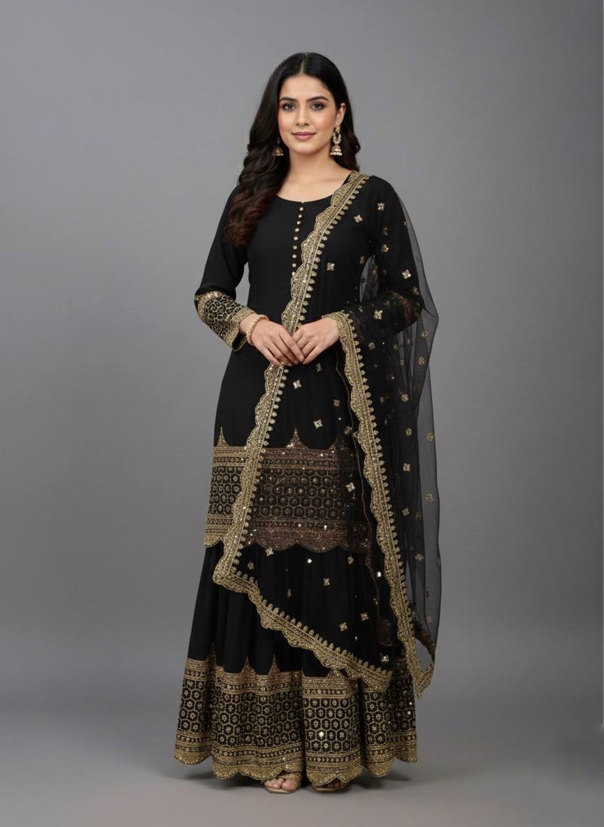 HEAVY PURE VICHITRA SILK FABRIC WITH FULL KALI PATTERN ANARKALI
