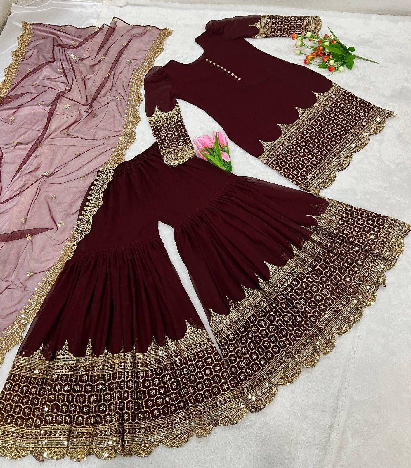 HEAVY PURE VICHITRA SILK FABRIC WITH FULL KALI PATTERN ANARKALI