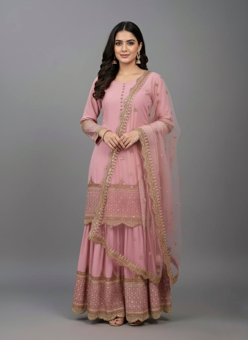 HEAVY PURE VICHITRA SILK FABRIC WITH FULL KALI PATTERN ANARKALI