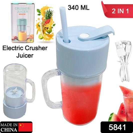 2 In1 Portable Crusher Juicer With Handle & Straw for Smoothie Sipper USB Rechargeable (340 ml)