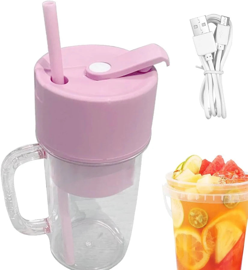 2 In1 Portable Crusher Juicer With Handle & Straw for Smoothie Sipper USB Rechargeable (340 ml)